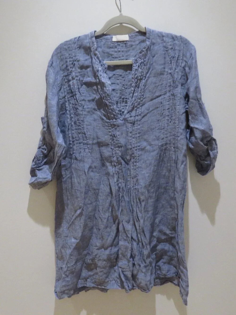 CP SHADES Regina 100% Linen Tunic Light Blue Gauzy Sml Coastal Beach Lagenlook - Picture 2 of 15